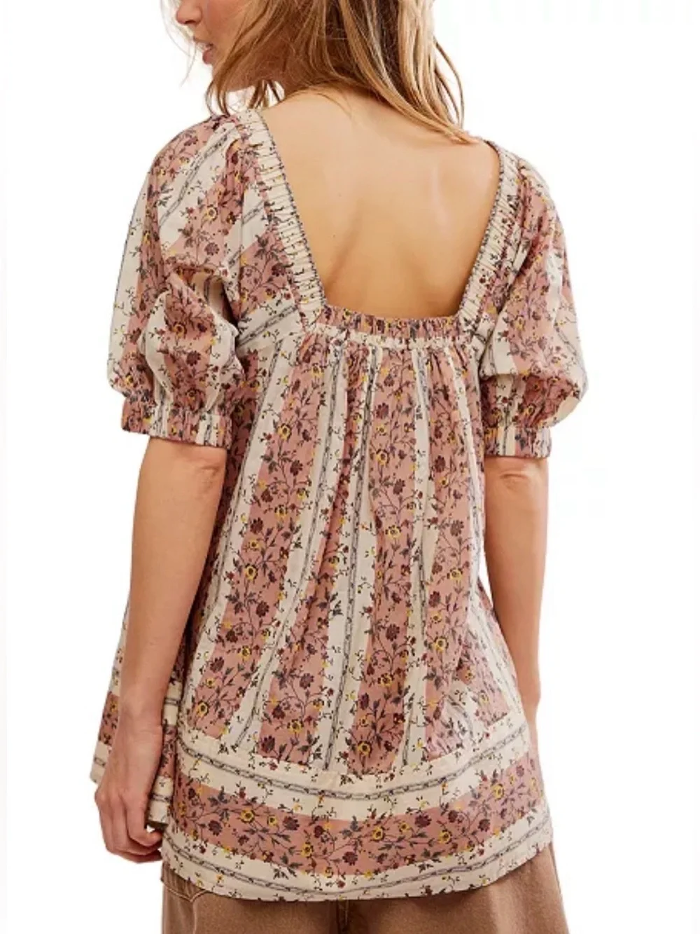 Free People size M Vintage Lover top Boho floral babydoll puff sleeve prairie